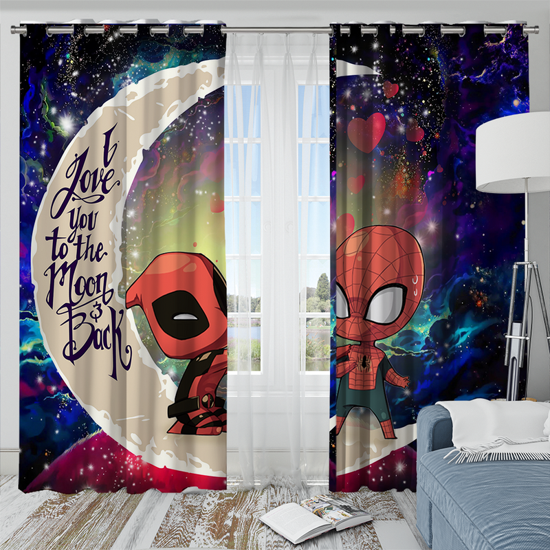 Spiderman And Deadpool Couple Love You To The Moon Galaxy Window Curtain