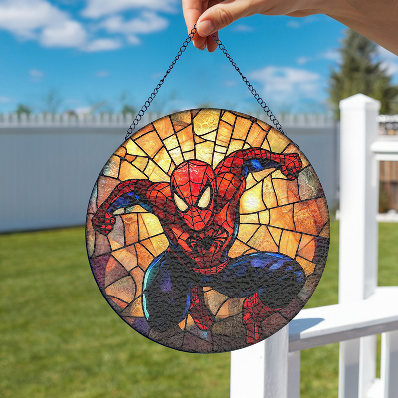 Spiderman Round Stained Glass Suncatcher