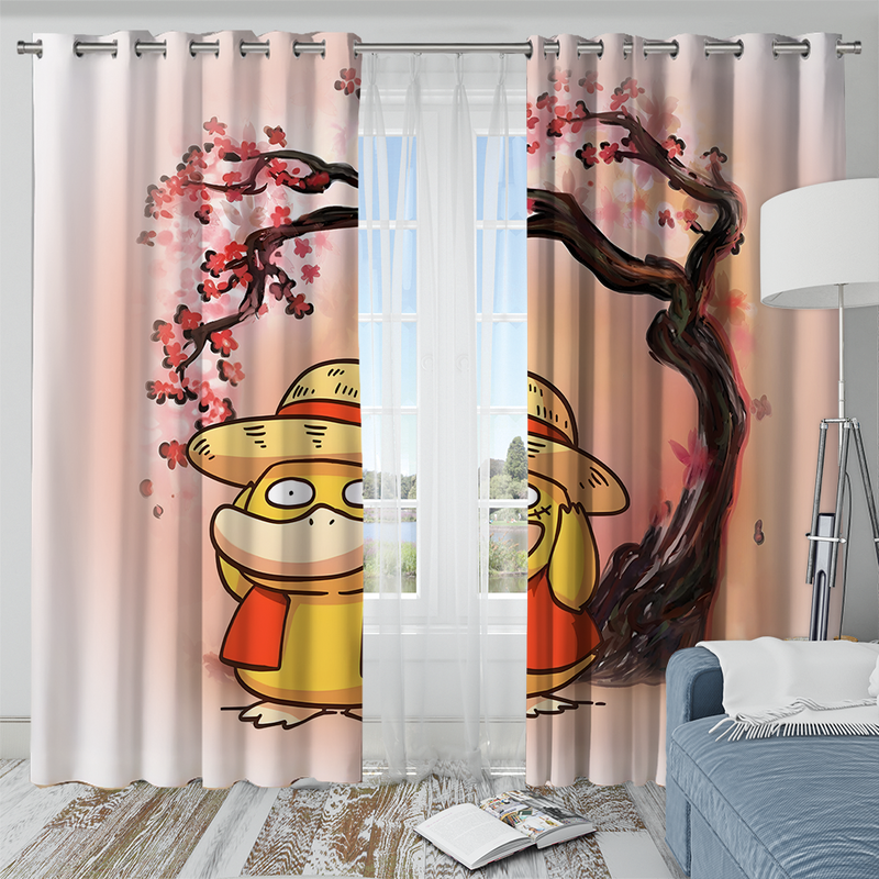 Spyduck Luffy Pokemon Cherry Blossom Window Curtain