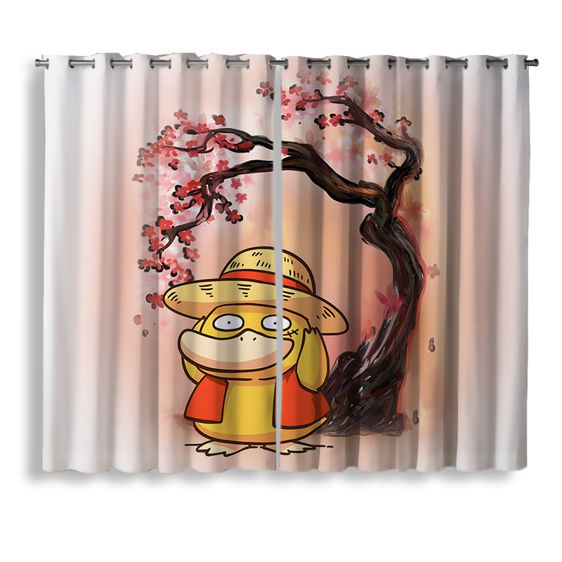 Spyduck Luffy Pokemon Cherry Blossom Window Curtain