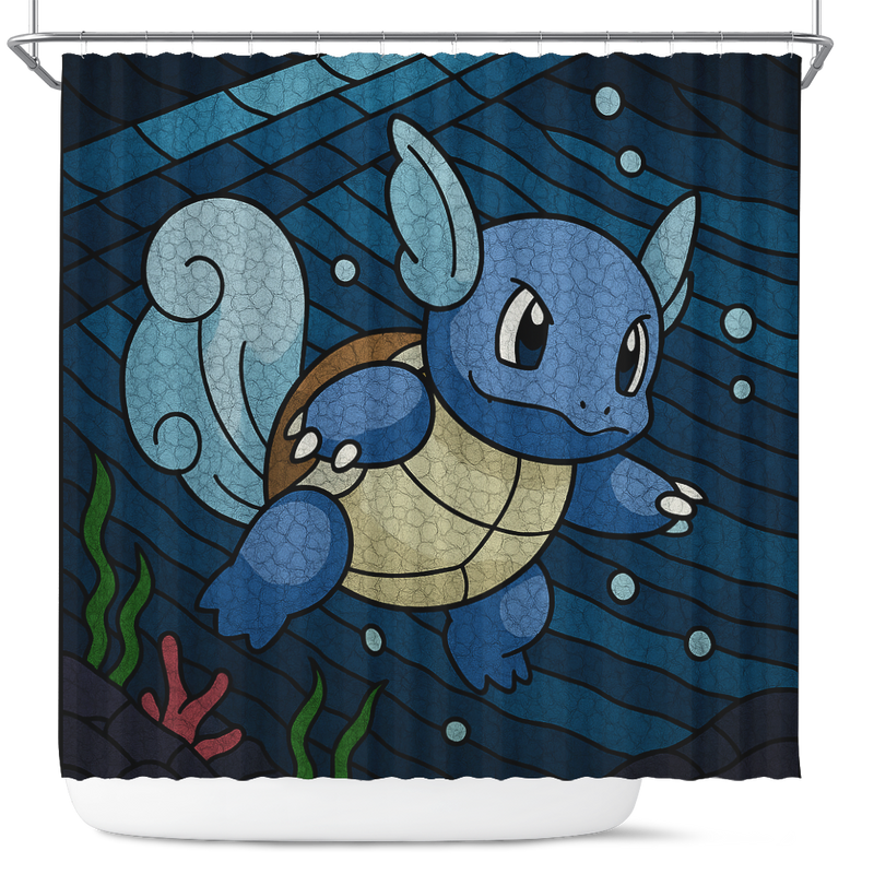 Squirtle Pokemon Stained Glass Shower Curtain