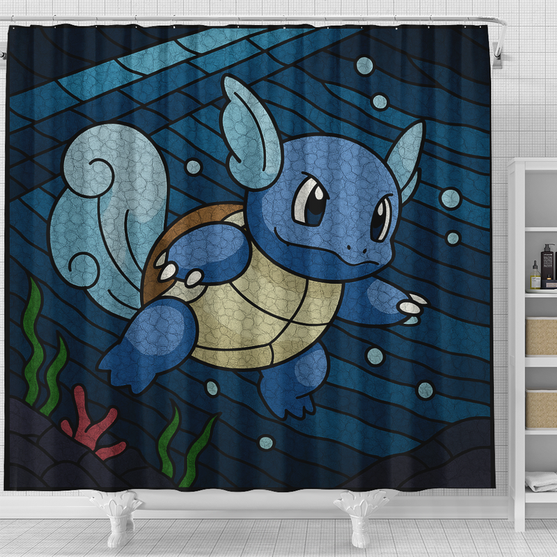Squirtle Pokemon Stained Glass Shower Curtain