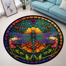 Colorful Dragonfly Stained Glass Round Rug