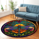 Colorful Dragonfly Stained Glass Round Rug