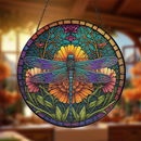 Stained Glass Of Colorful Dragonfly Round Stained Glass Suncatcher