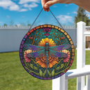 Stained Glass Of Colorful Dragonfly Round Stained Glass Suncatcher