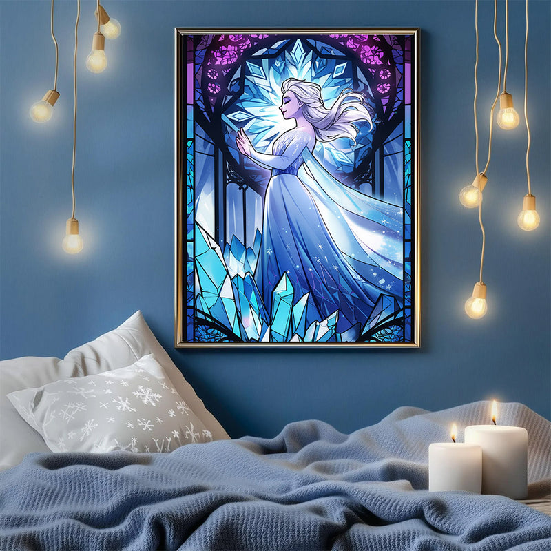 Stained Glass Window Depicting Elsa Dancing - Living Room - Canvas Wall Art - Print - Wall Decor