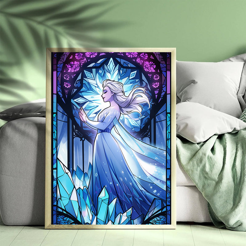 Stained Glass Window Depicting Elsa Dancing - Living Room - Canvas Wall Art - Print - Wall Decor