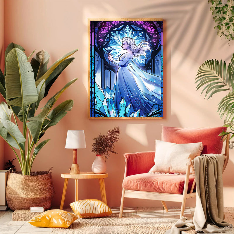 Stained Glass Window Depicting Elsa Dancing - Living Room - Canvas Wall Art - Print - Wall Decor