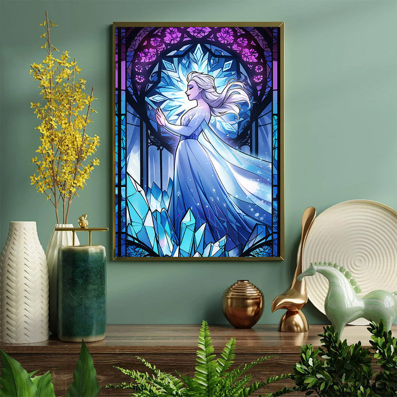 Stained Glass Window Depicting Elsa Dancing - Living Room - Canvas Wall Art - Print - Wall Decor