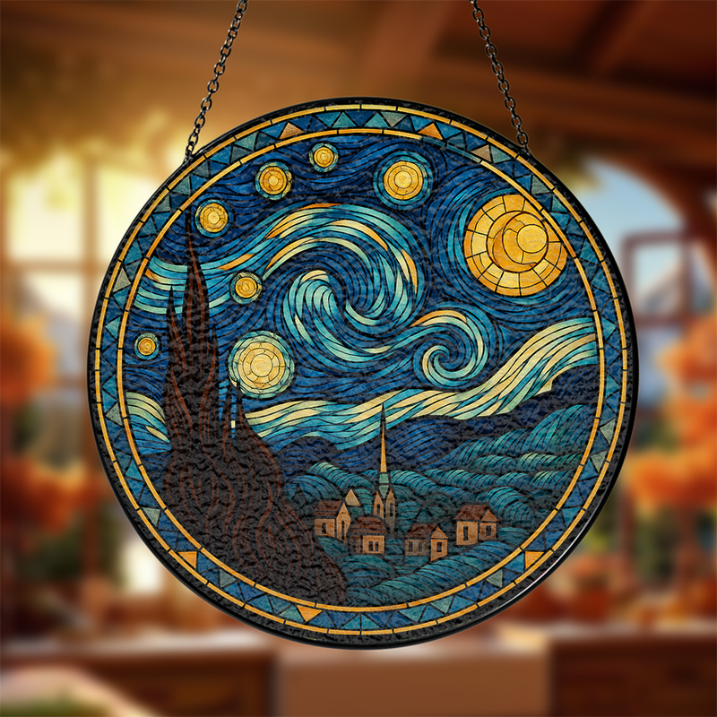 Starry Night Stained Glass Suncatcher