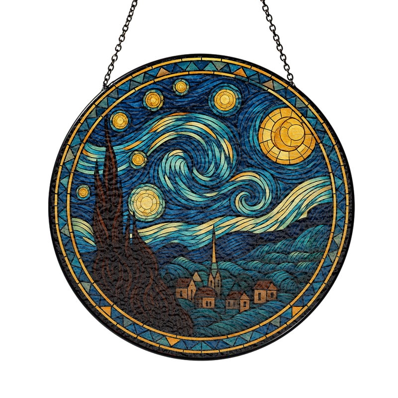 Starry Night Stained Glass Suncatcher