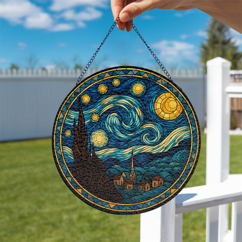Starry Night Stained Glass Suncatcher