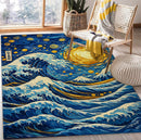 Starry Night Waves Over Kanagawa Rectangular Area Rug
