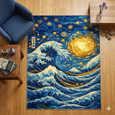 Starry Night Waves Over Kanagawa Rectangular Area Rug