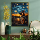 Starry Night German Shepherd Puppy - Living Room - Canvas Wall Art - Print - Wall Decor
