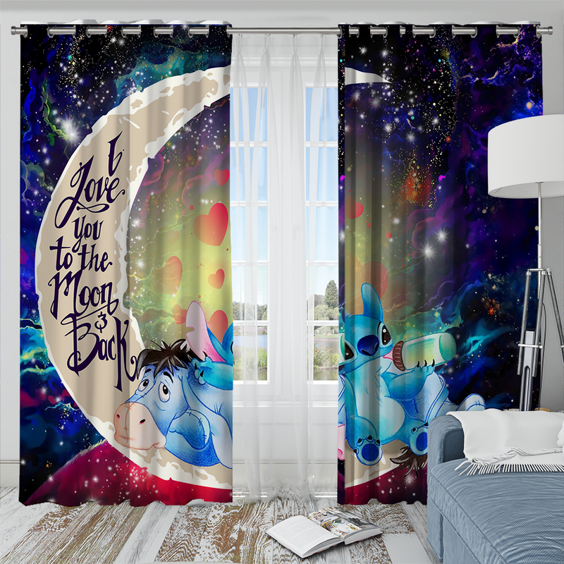 Stitch And Eeyore Couple Love You To The Moon Galaxy Window Curtain