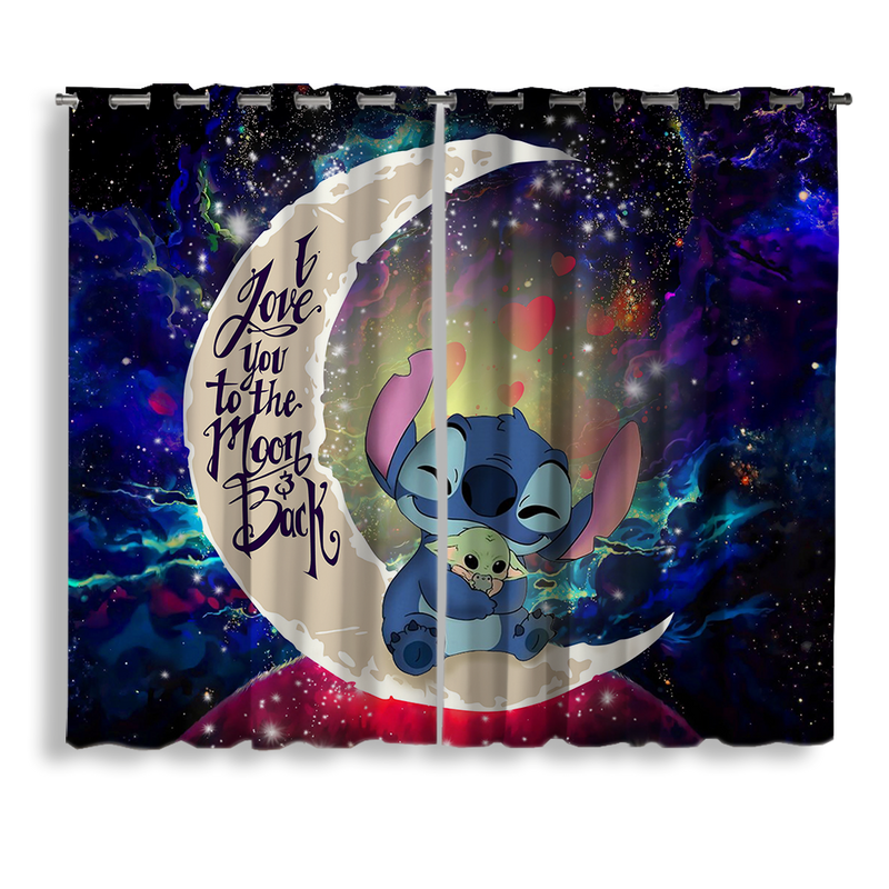 Stitch Hold Baby Yoda Love You To The Moon Galaxy Window Curtain