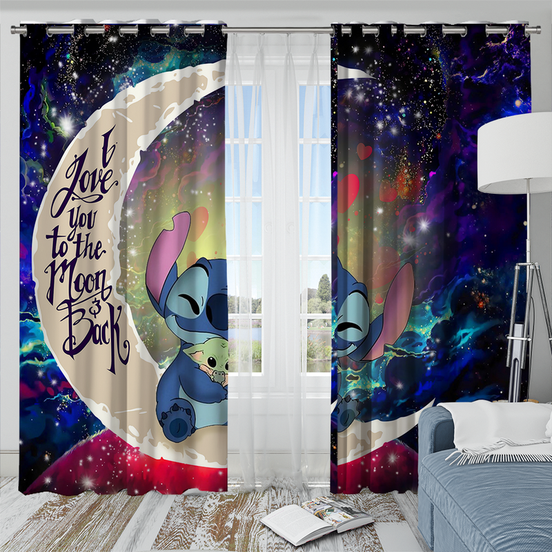 Stitch Hold Baby Yoda Love You To The Moon Galaxy Window Curtain