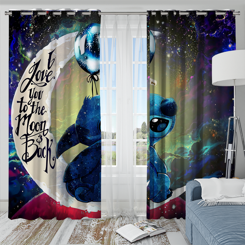 Stitch Love You To The Moon Galaxy Window Curtain