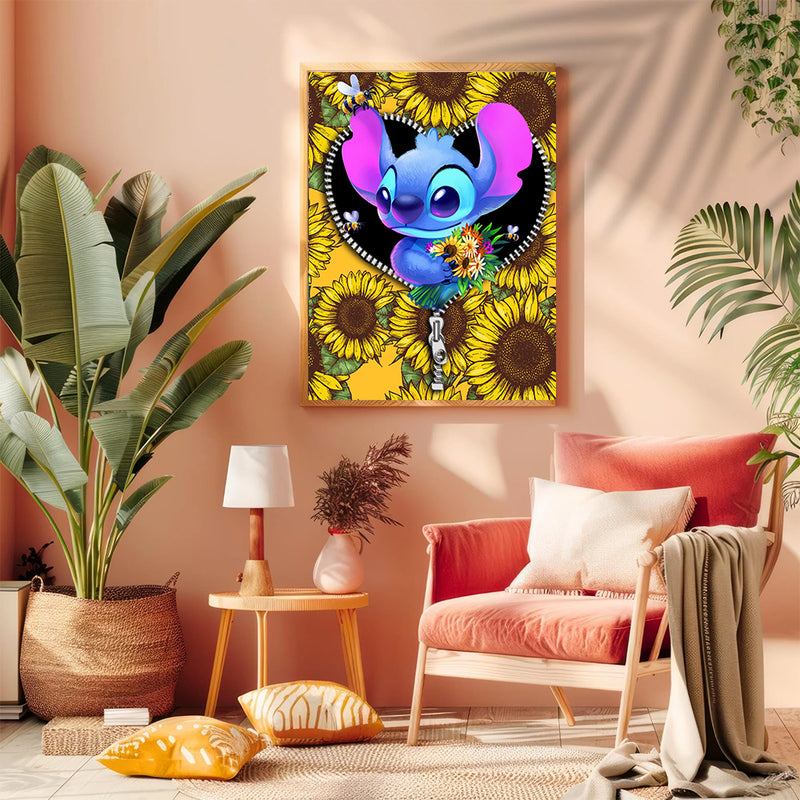 Stitch Sunflower - Living Room - Canvas Wall Art - Print - Wall Decor