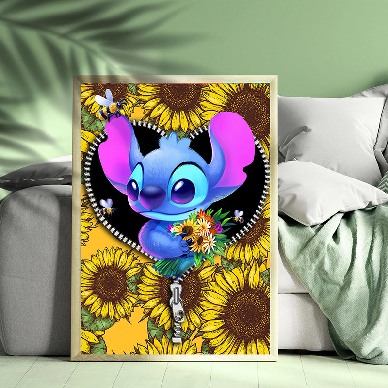 Stitch Sunflower - Living Room - Canvas Wall Art - Print - Wall Decor