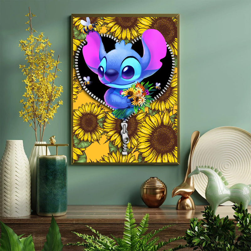 Stitch Sunflower - Living Room - Canvas Wall Art - Print - Wall Decor