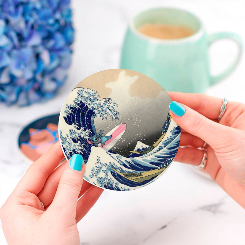 Stitch The Great Wave Japan Ceramic Decor Coaster - Gift Idea