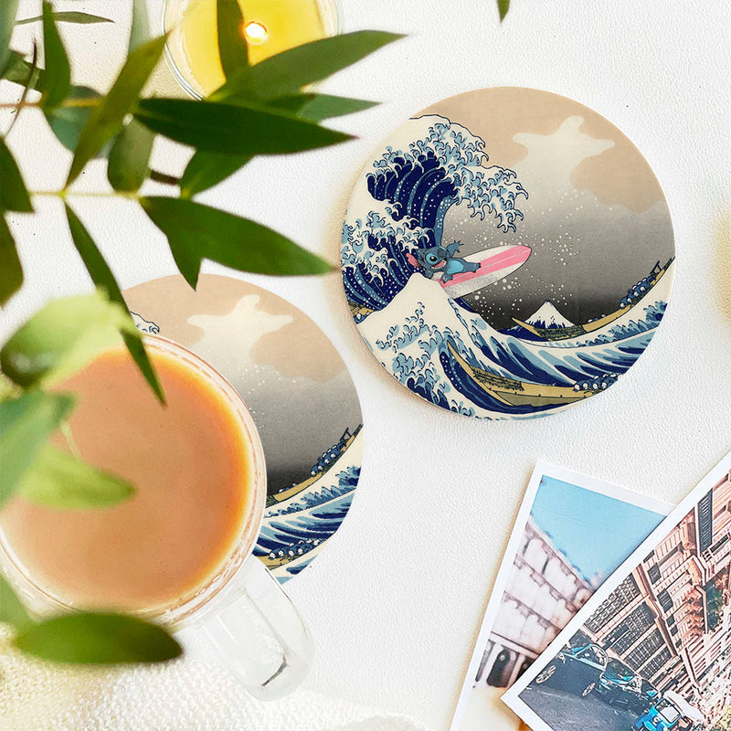 Stitch The Great Wave Japan Ceramic Decor Coaster - Gift Idea