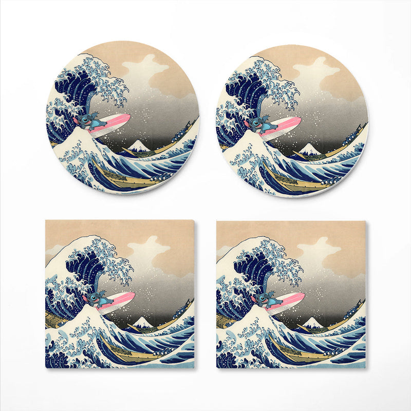 Stitch The Great Wave Japan Ceramic Decor Coaster - Gift Idea