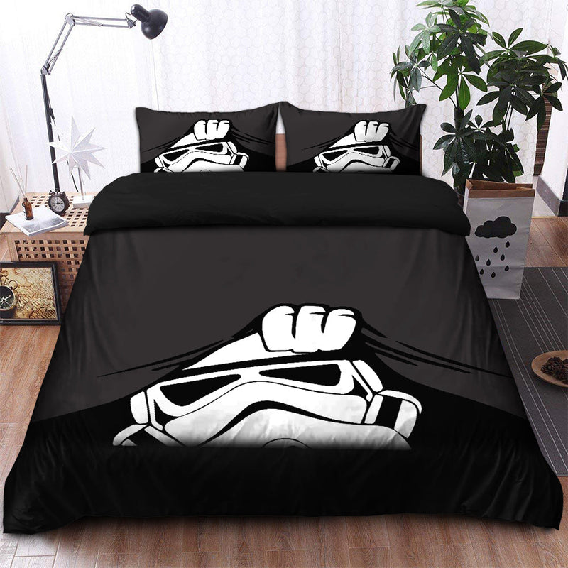Stormtrooper Peek Under The Blanket Gray Bedding Set