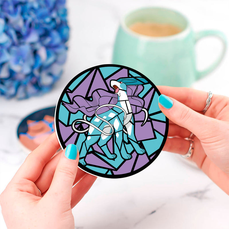 Suicune Pokemon Stained Glass Decor Coaster - Gift Idea