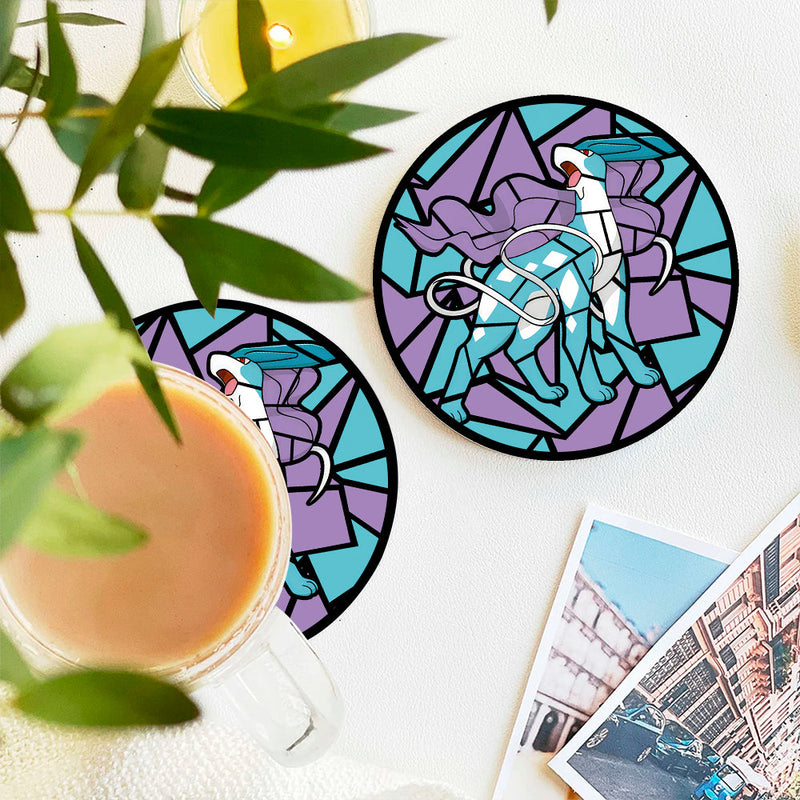 Suicune Pokemon Stained Glass Decor Coaster - Gift Idea