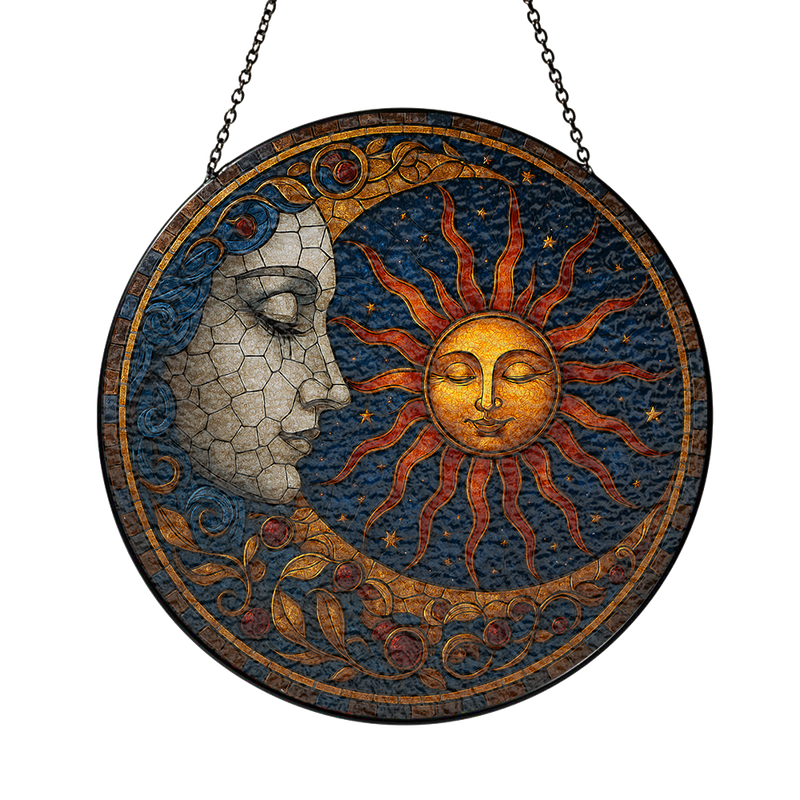 Sun And Moon 1 Round Stained Glass Suncatcher