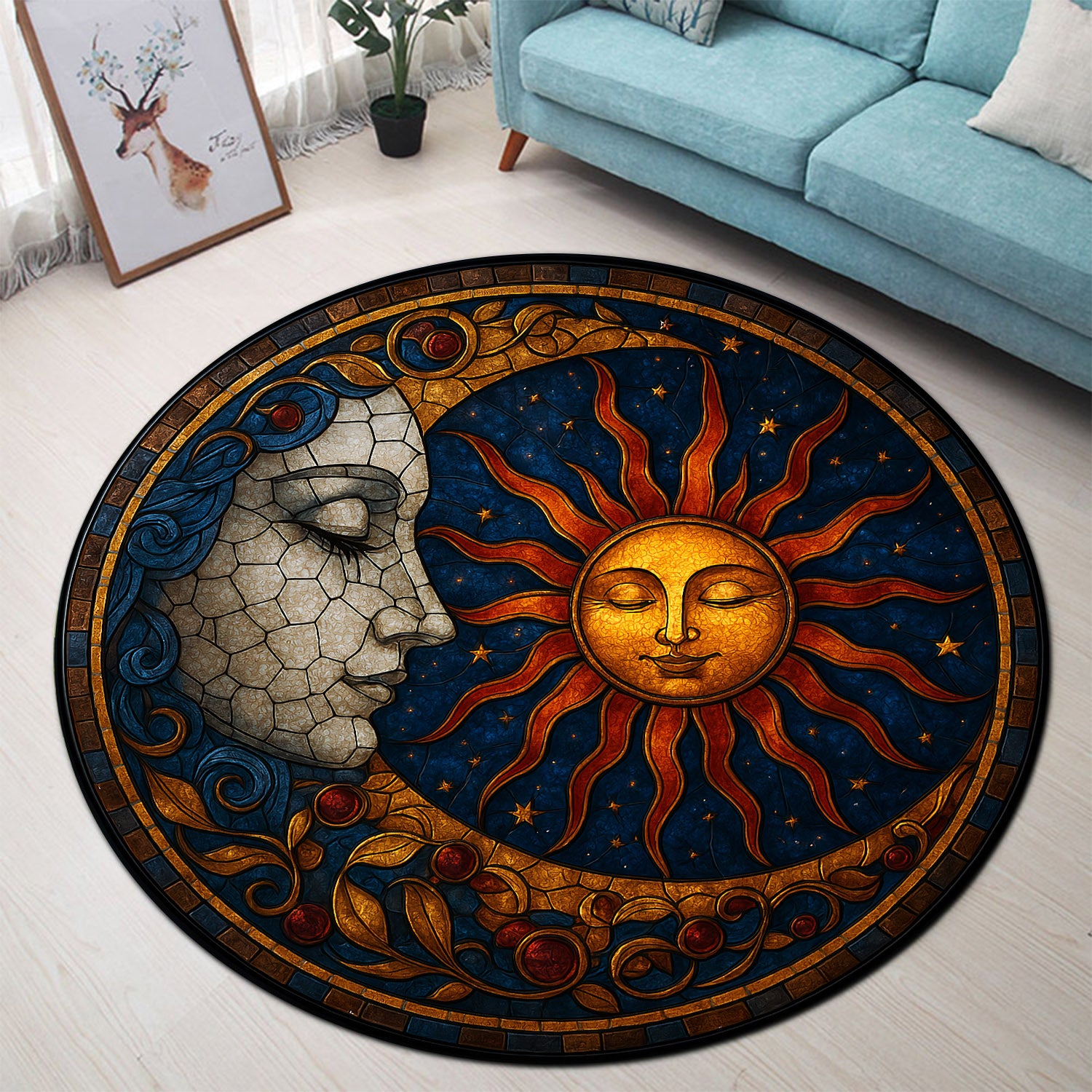 Red Moon Rug Sun Moon Round Rug