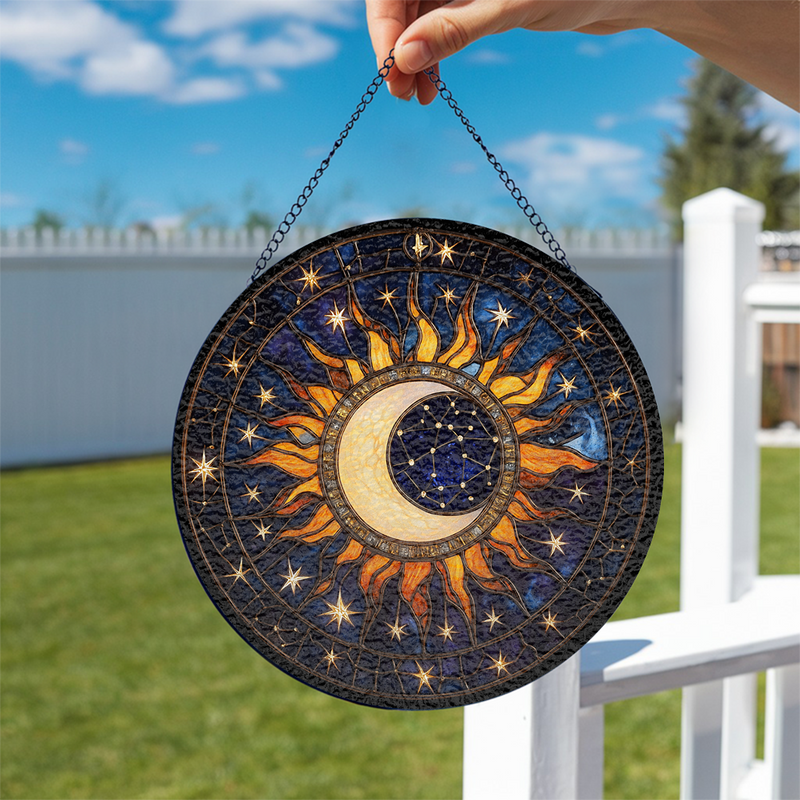 Sun Moon Zodiac Stained Glass Suncatcher