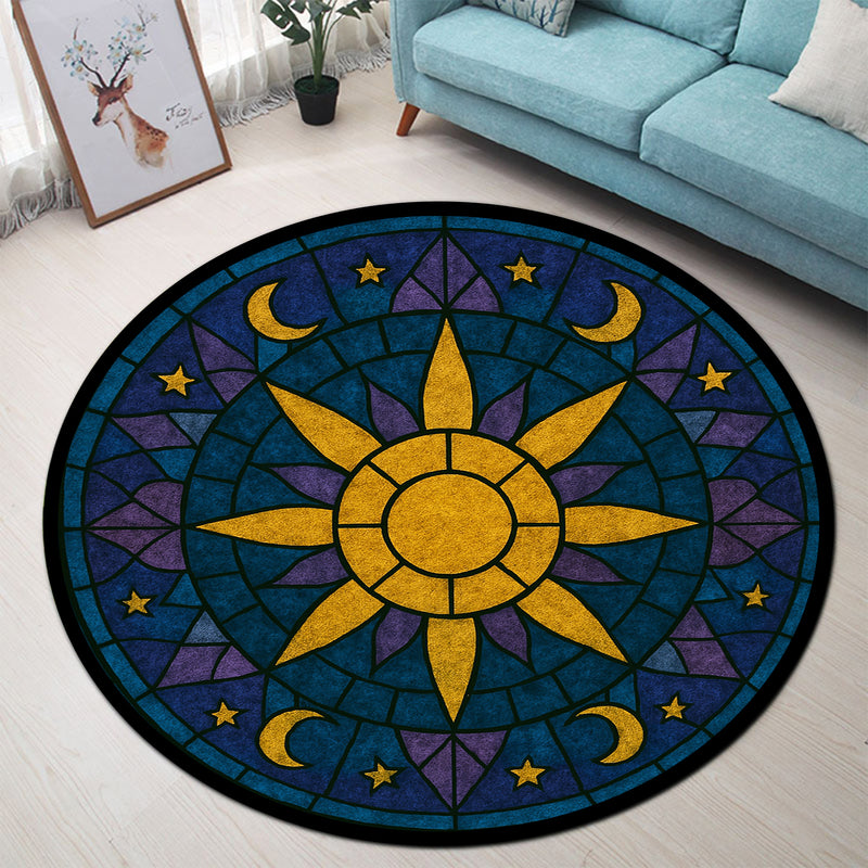 Sun and Moon Stained Glass Round Rug