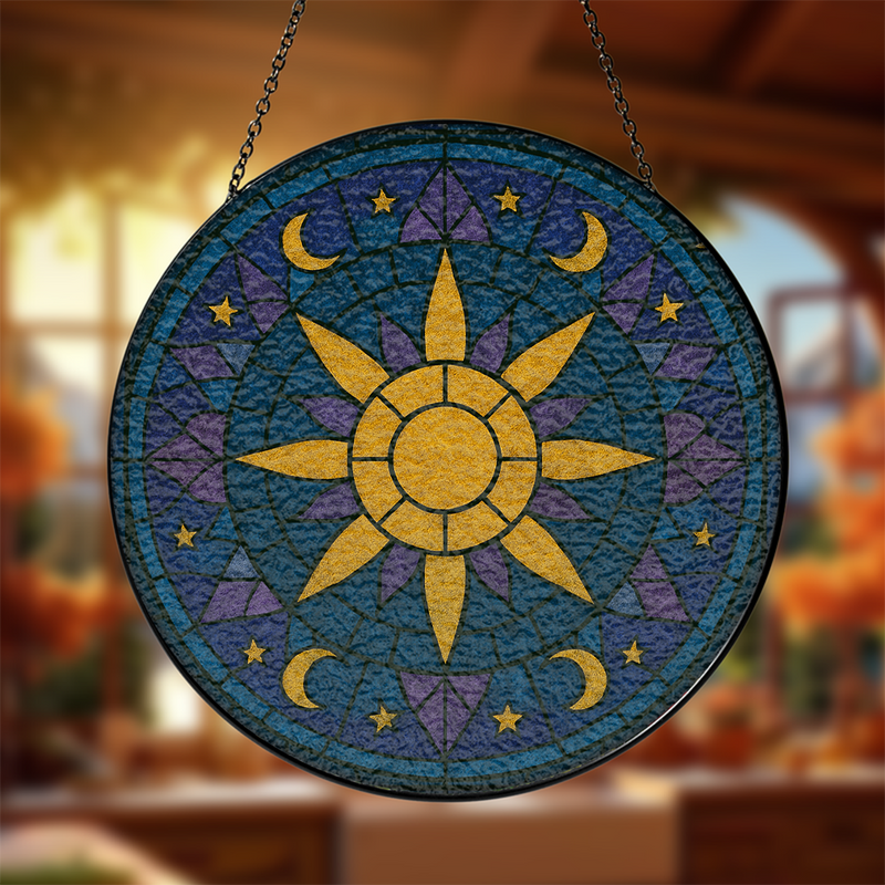 Sun And Moon Round Stained Glass Suncatcher