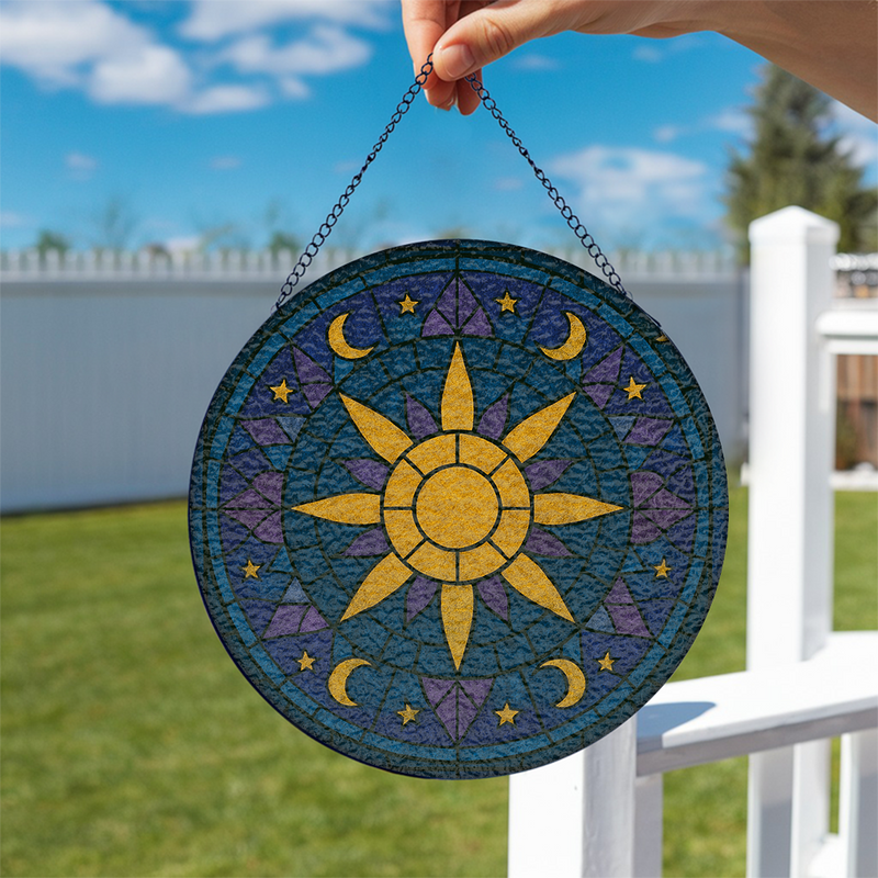 Sun And Moon Round Stained Glass Suncatcher