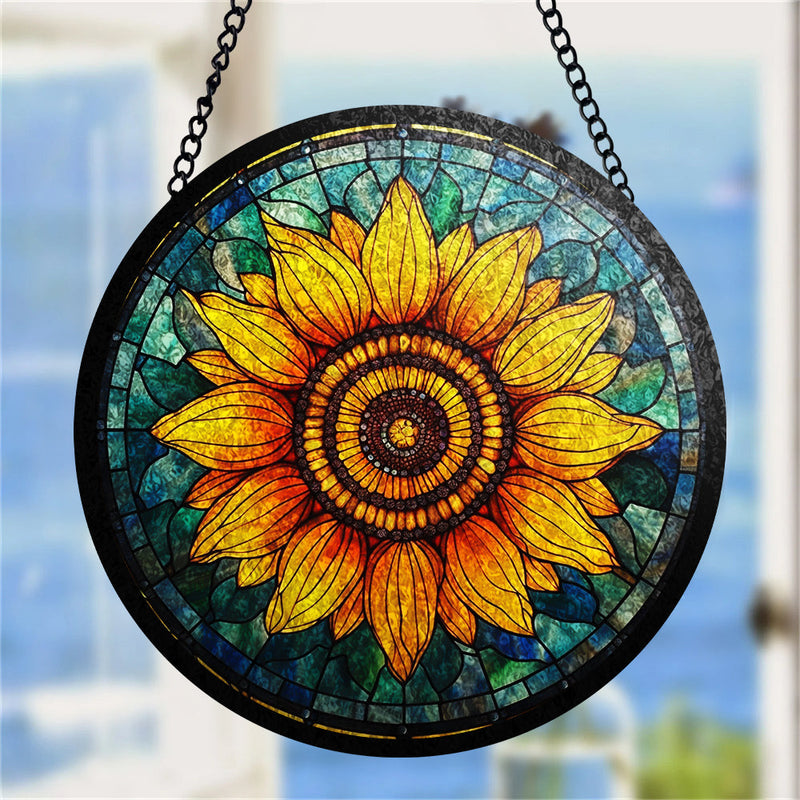 Sunflower Art Round Stained Glass Suncatcher