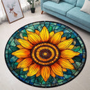 Sunflower Stained Glass Round Rug