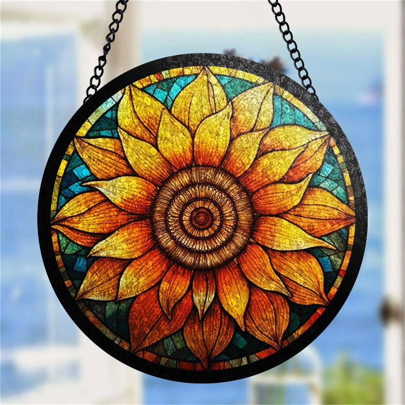 Sunflower Round Stained Glass Suncatcher