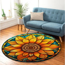 Sunflower Stained Glass Round Rug