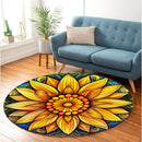 Sunflower Green Stained Glass Round Rug
