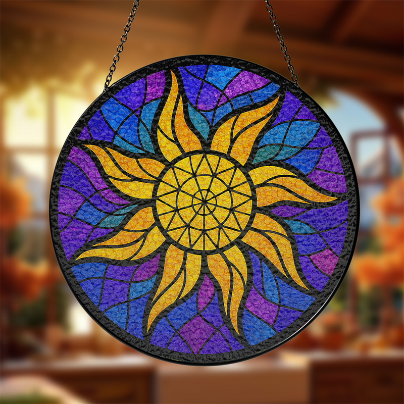 Sun Moon Round Stained Glass Suncatcher