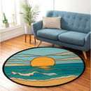 Summer Sunset On Ocean Stained Glass Round Rug