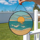 Sunset On Ocean Stained Glass Suncatcher