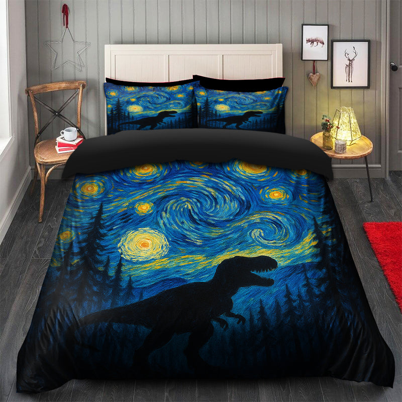 T Rex Under Starry Night  Bedding Set