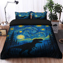 T Rex Under Starry Night  Bedding Set