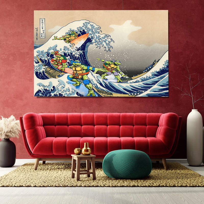 TNMT Ninja Turtle The Great Wave Japan - Living Room - Canvas Wall Art - Print - Wall Decor